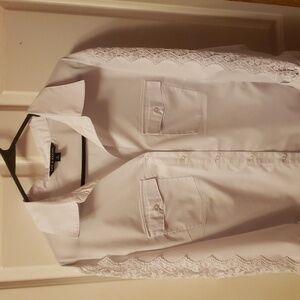 White Collar Shirt With Emboridery Lace